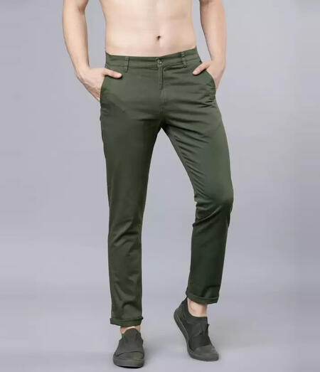 Olive green trousers for men displayed on a mannequin, showcasing the stylish design by Alphamen Clothing.